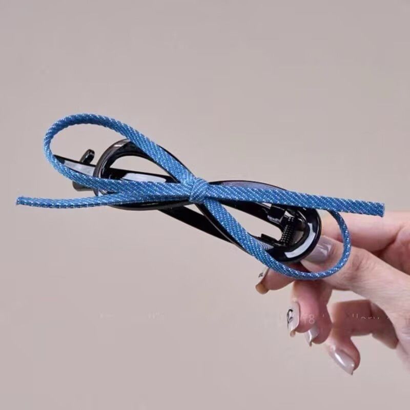 Fermaglio per capelli con fiocco in denim per donna, stile di alta qualità, nuovo stile 2025, fermaglio per chignon posteriore con artiglio a una linea, accessorio per capelli_voghion.com