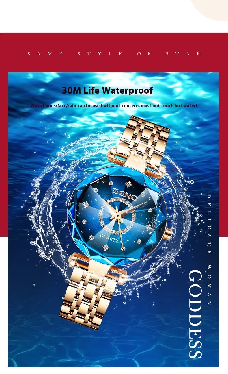 2023 Ocean Heart Quartz Live Broadcast: A Small Crowd Diamond Face Glass Solid Steel Band Women's Waterproof Watch_voghion.com