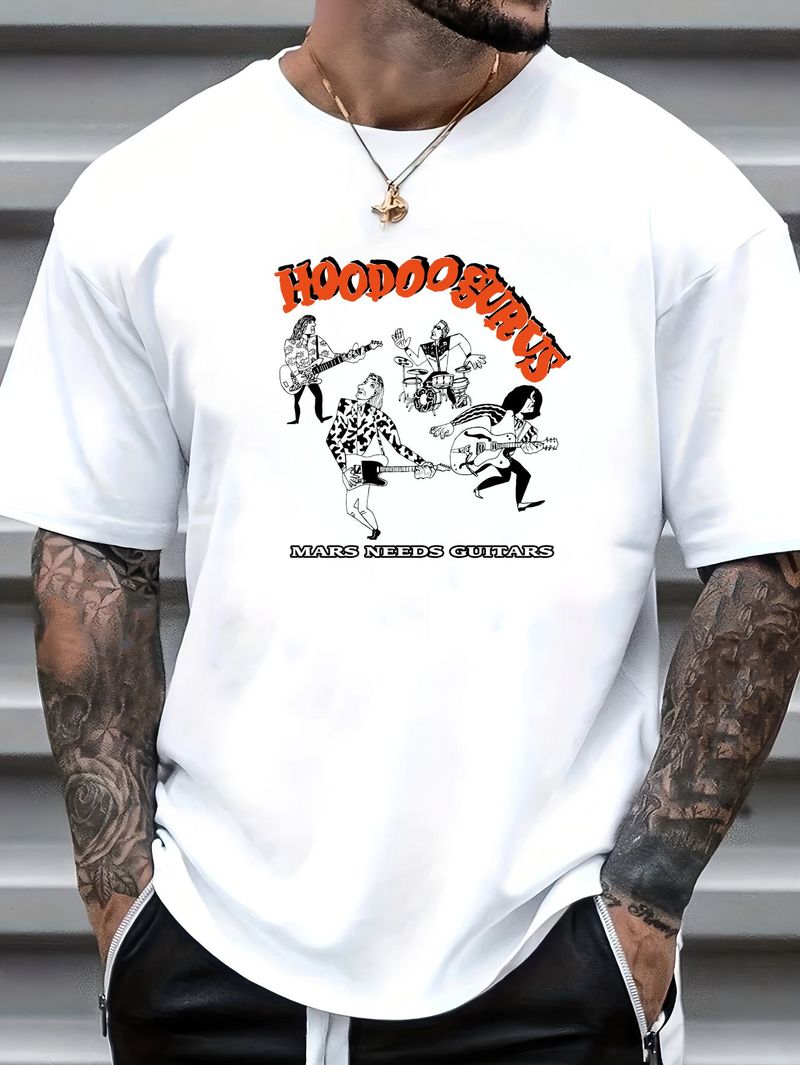 Rzadki Hoodoo Gurus Mars Needs Guitars 1985 Biały T-shirt od S do 5XL Prezent dla fanów TM793 Miękka rozciągliwa uniwersalna wygodna swobodna oddychająca odzież uliczna_voghion.com