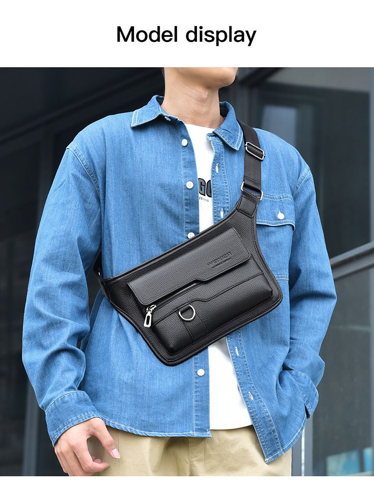Men's Premium PU Crossbody Sling Bag - Large Capacity Water-Resistant Chest Bag For Daily Use, Minimalist Anti-Theft Shoulder Bag_voghion.com