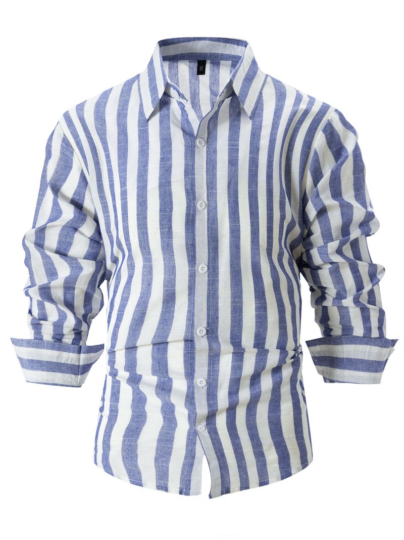 001 High-end European And American Cross-border New Men's Yarn-dyed Striped Cotton Linen Casual Loose_voghion.com