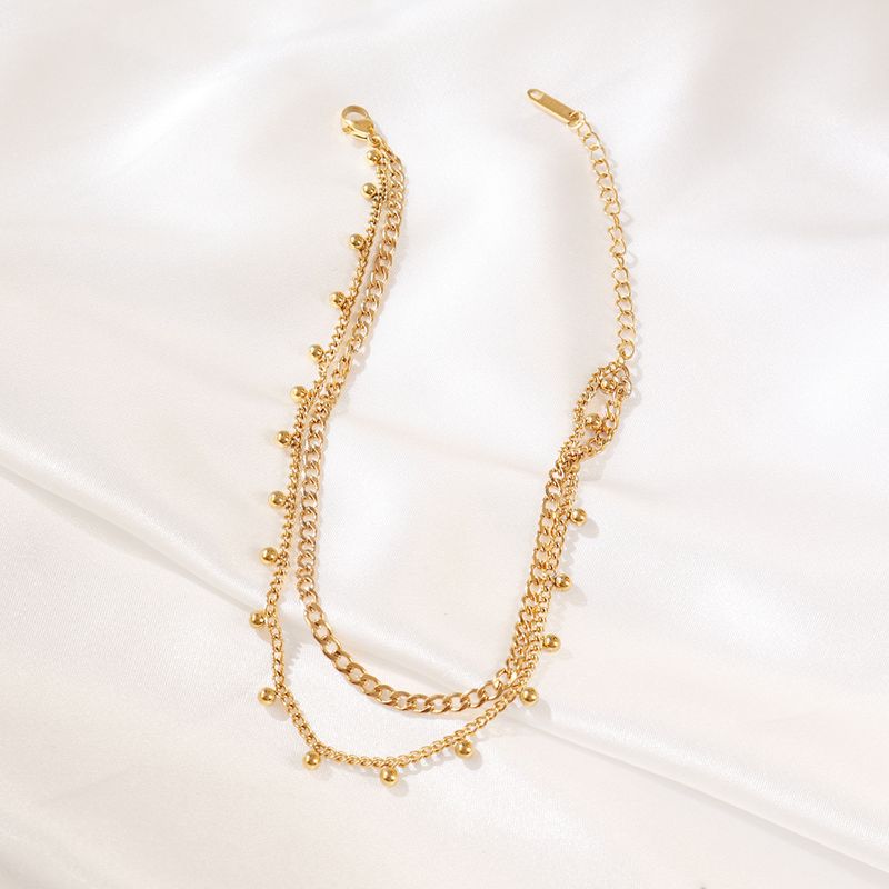 Cavigliera classica alla moda in acciaio inossidabile con perline rotonde e nappa, a doppio strato, per donna, da spiaggia, gioielli per i piedi_voghion.com