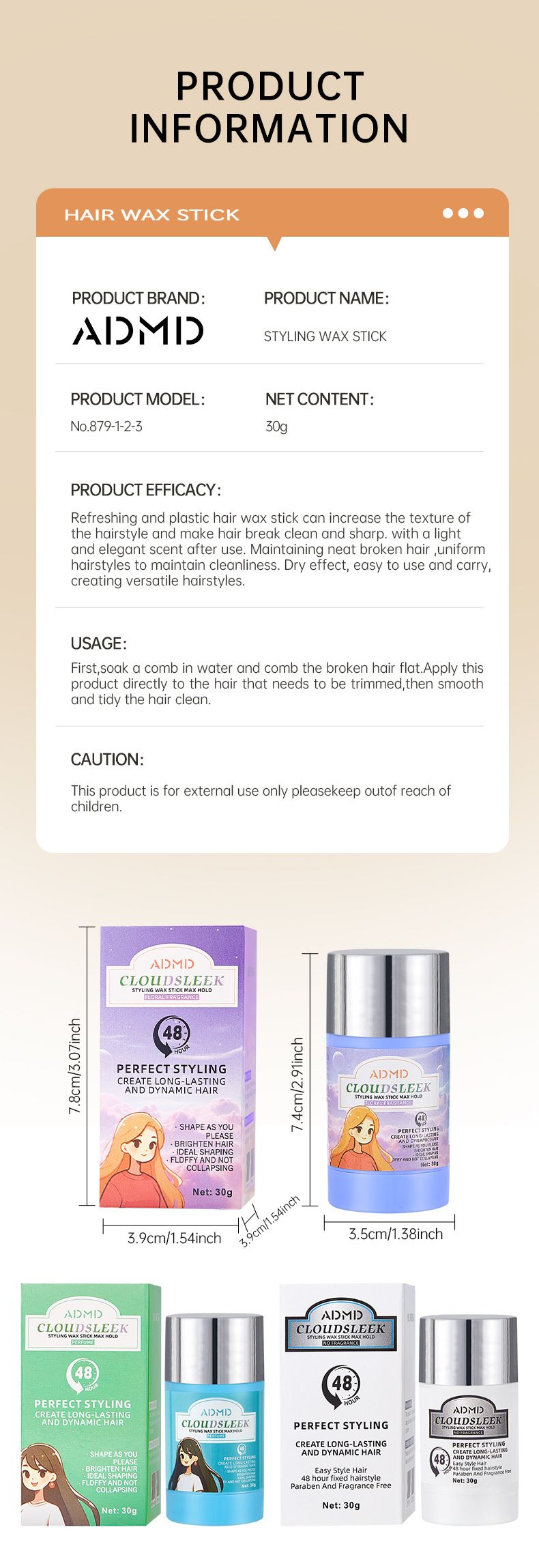 Pomades & Waxes ADMD Hair Wax Sticks To Improve Frizzy, Soft And Smooth Hair Finishing Cream_voghion.com