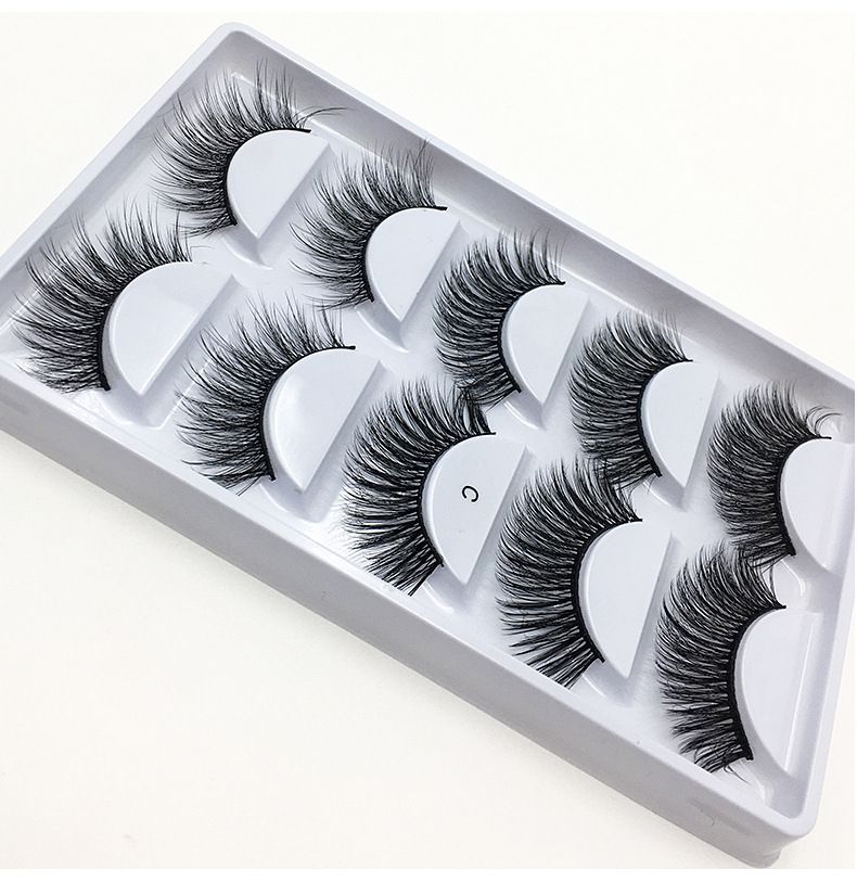 Lash extension set 5 Pairs of natural fiber false eyelashes Multi-layer three-dimensional eyelashes thick curl false eyelashes_voghion.com