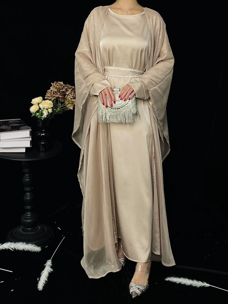 Ženska oblačila Ženska muslimanska oblačila Abaya Gold Nit obleka Svetleče zunanje krilo obleka Elegantna_voghion.com