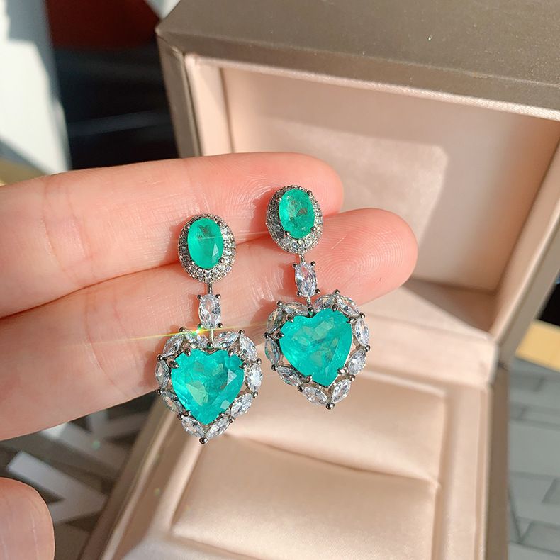 Love Paraiba Ohrringe, Prominente Simulation Smaragd Mikro Diamant Zirkon Ohrringe_voghion.com