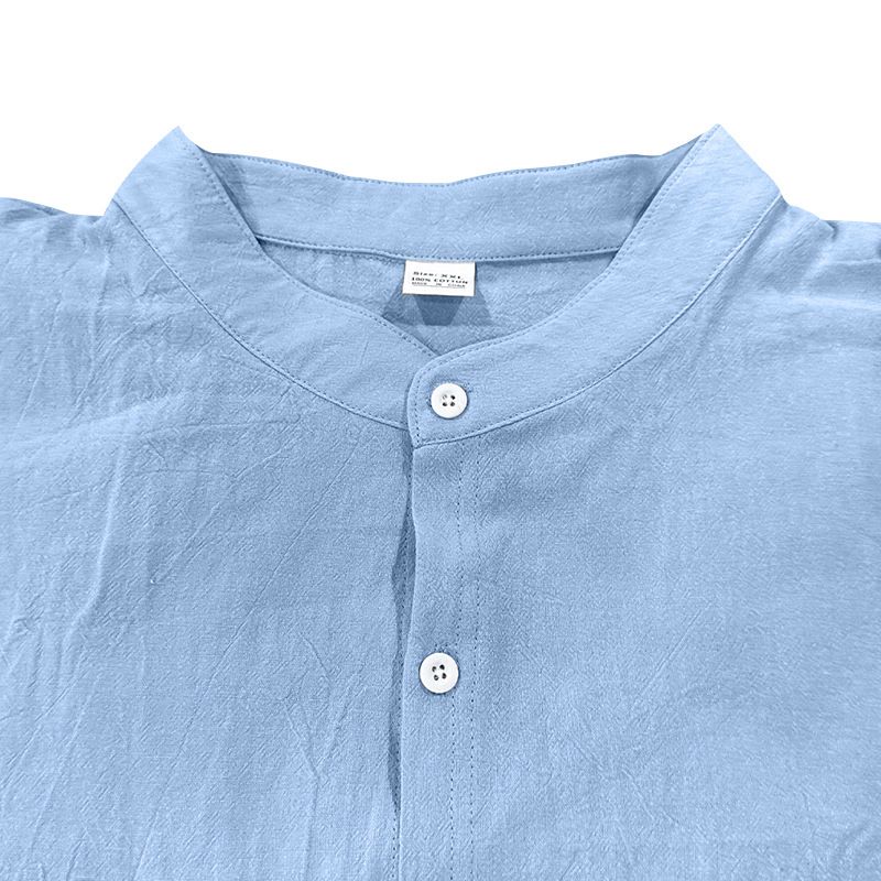Camicia da uomo in stile cinese, nuova, primavera e autunno, con bottoni in lino, manica lunga, tasca e colletto rialzato_voghion.com