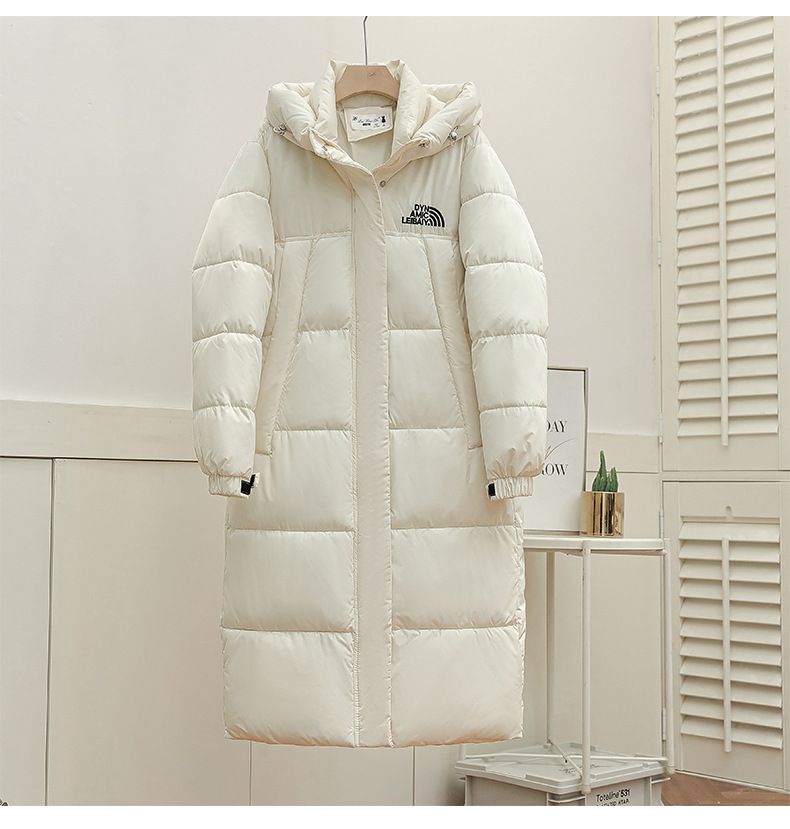 Unisex Long Puffer Jacket With Hood - Warm Winter Coat For Men & Women, Lightweight Polyester Fill, Loose Fit, 3D Pattern Design_voghion.com