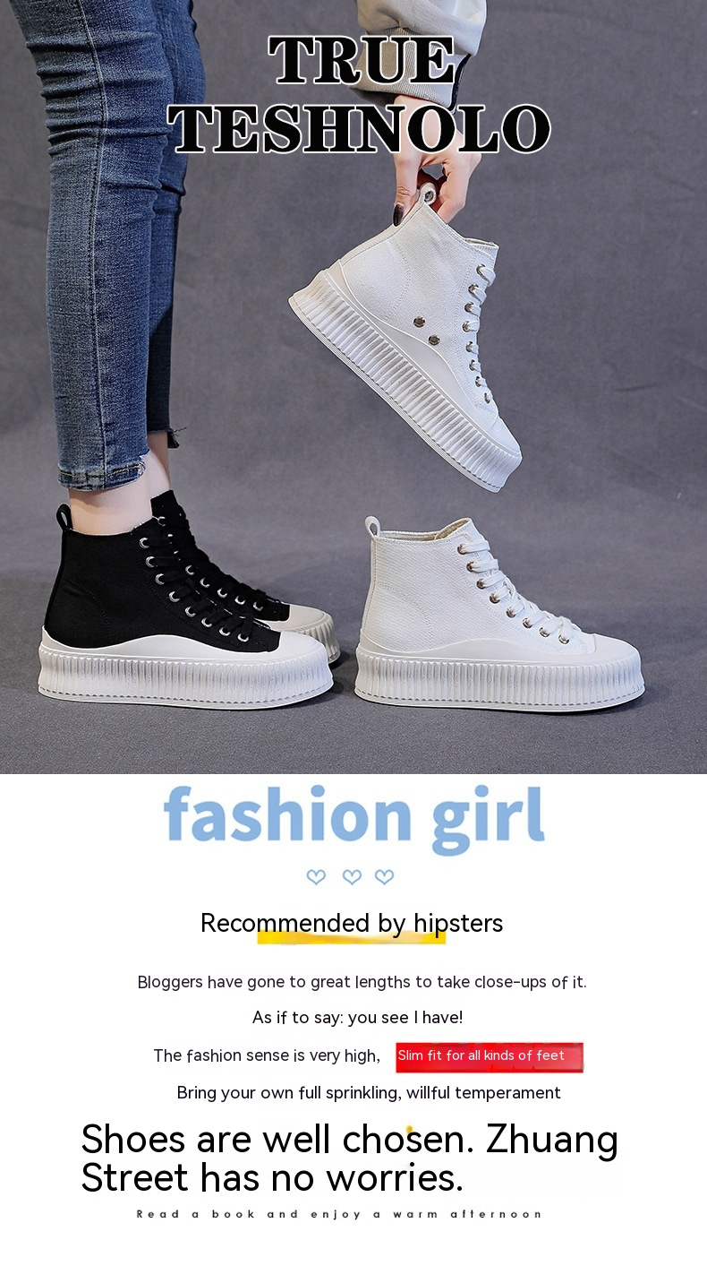 Sapatos casuais de bolo de esponja com sola grossa de verão com sapatos de lona elevados, calçados esportivos casuais, fundo plano, cano alto e_voghion.com