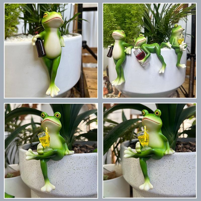 Grenouille décorative en résine, animal de dessin animé, peinte à la main, assise, couchée, debout, figurines de grenouille, décoration de jardin et de maison_voghion.com