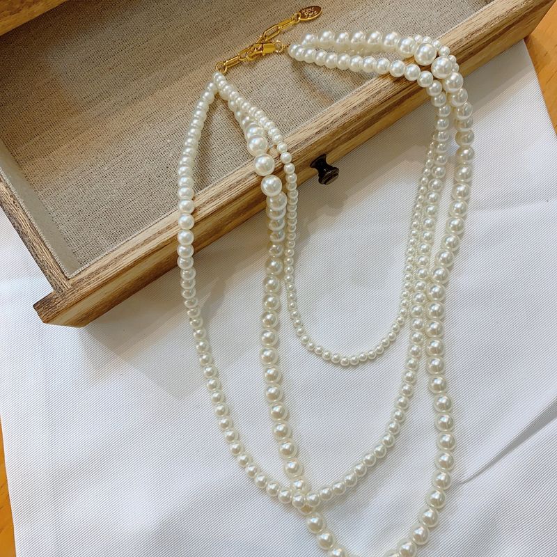 Gestapelte Perlenkette leichte Luxus-Nischendekoration lange Halskette Schlüsselbeinkette weiblicher High-End-Hals-Accessoire-Anhänger_voghion.com