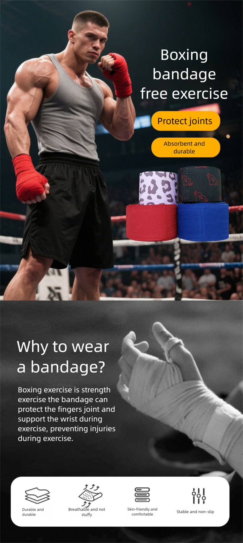 Training Bandage 5m Sports Sanda Guard Fighting Grappling Karate Support Boxing Hand Wrap_voghion.com