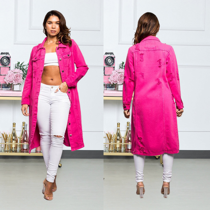 Women's fashion denim long trench cape ripped denim coat female dress_voghion.com