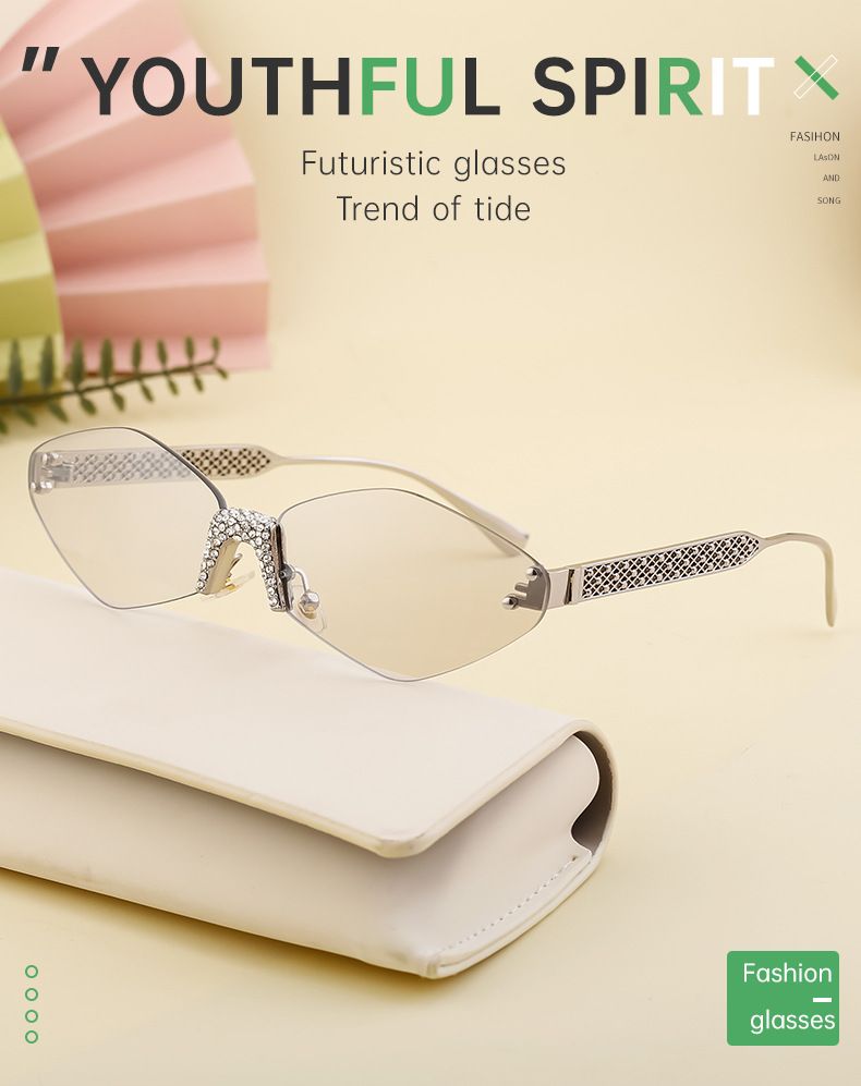 Nei Diamantgeschniddene Frameless Sonnebrëller fir Fraen, Diamantbesetzte Sonnebrëller, Sonneschutz Diamant Frame Brëller fir Fraen, Sonnebrëller_voghion.com