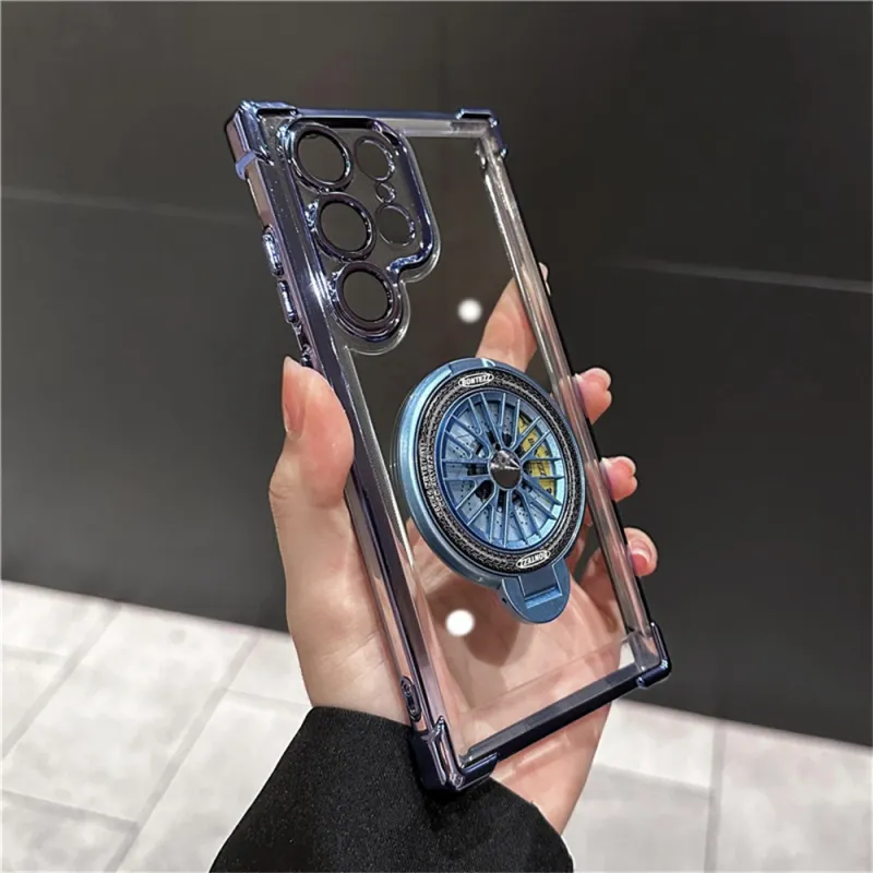 Placcatura Trasparente Con Supporto Ad Anello Custodia Per Telefono Per Samsung S24 S23 FE S22 Plus Ultra Supporto 4-angoli Antiurto_voghion.com