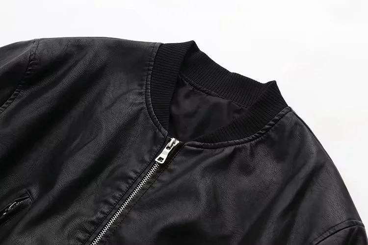Damenbekleidung PU-Leder Streetwear Kurze Bomberjacke - Slim Fit Stehkragen Pilotenmantel für Männer & Frauen (Braun/Schwarz/Grau)_voghion.com