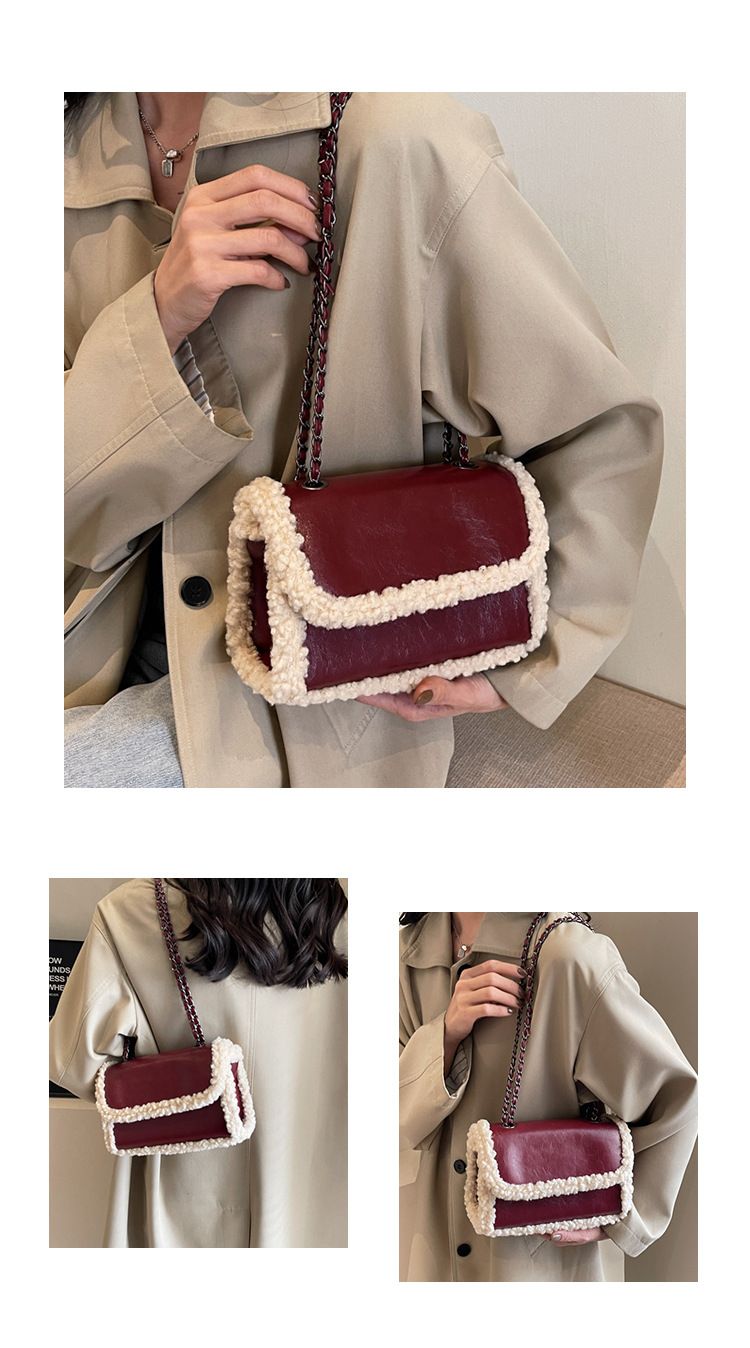 Popular Plush Bag Fashion Advanced Chain Shoulder Bag Simple Retro Diagonal Small Square Bag_voghion.com