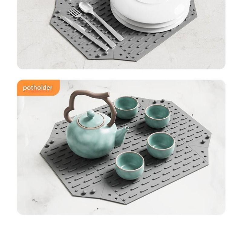 2-in-1 Foldable Storage Box & Multi-Purpose Mat | Silicone Draining Mat, Table Mat, Pot Holder, Heat-Resistant Trivet, Dish Drying Pad, Cup Mat_voghion.com