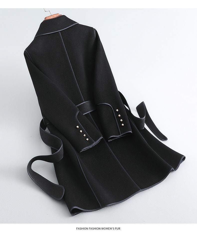 Schmaler Wollmantel im koreanischen Stil für Damen – Eleganter langer Mantel mit Schnürung für Herbst & Winter_voghion.com