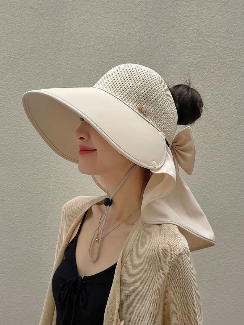 Cappello da sole scialle, cappello a cilindro vuoto da donna estivo resistente ai raggi UV, cappello da sole da ciclismo a tesa larga, bellissimo cappello da spiaggia alla moda da donna_voghion.com