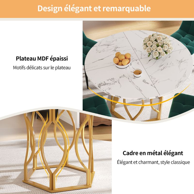 Runder Esstisch 100x76cm Mit Marmorplatte, Goldene Beine_voghion.com