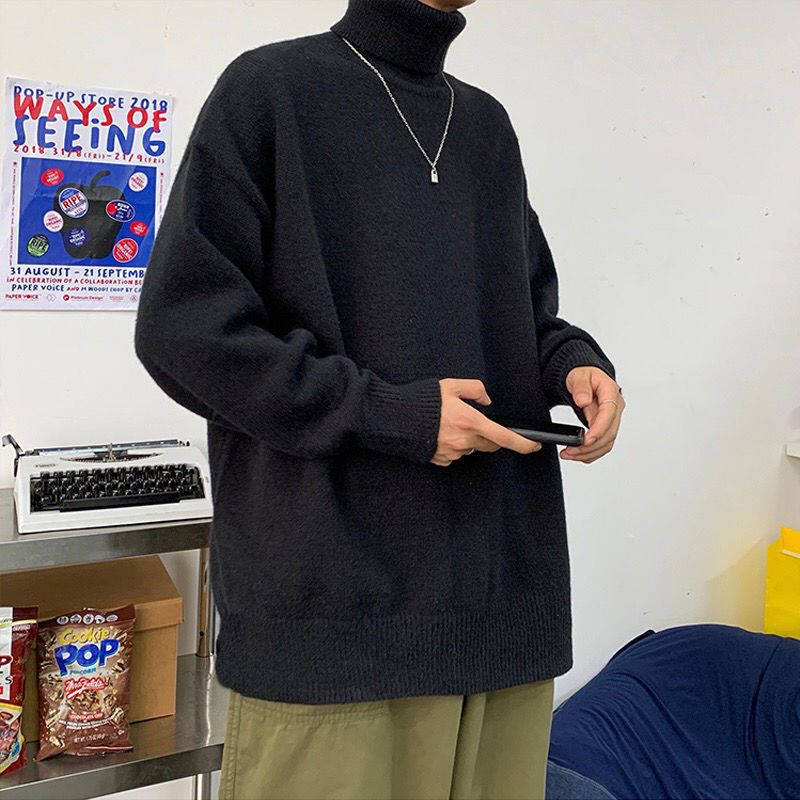 Britische minimalistische Trendmarke Herbst Einfarbiger Rollkragenpullover für Herren Paarstil Ins Unisex Vielseitiges Oberteil 1_voghion.com