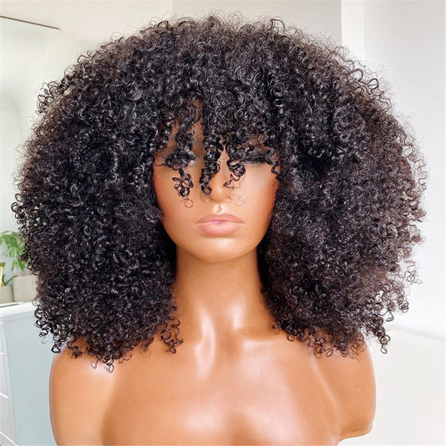 Peluca rizada afro rizada, cabello humano, pelucas cortas para mujer, cabello humano 250 % natural y suave, pelucas de cabello brasileño 4B 4C, completamente hechas a máquina_voghion.com
