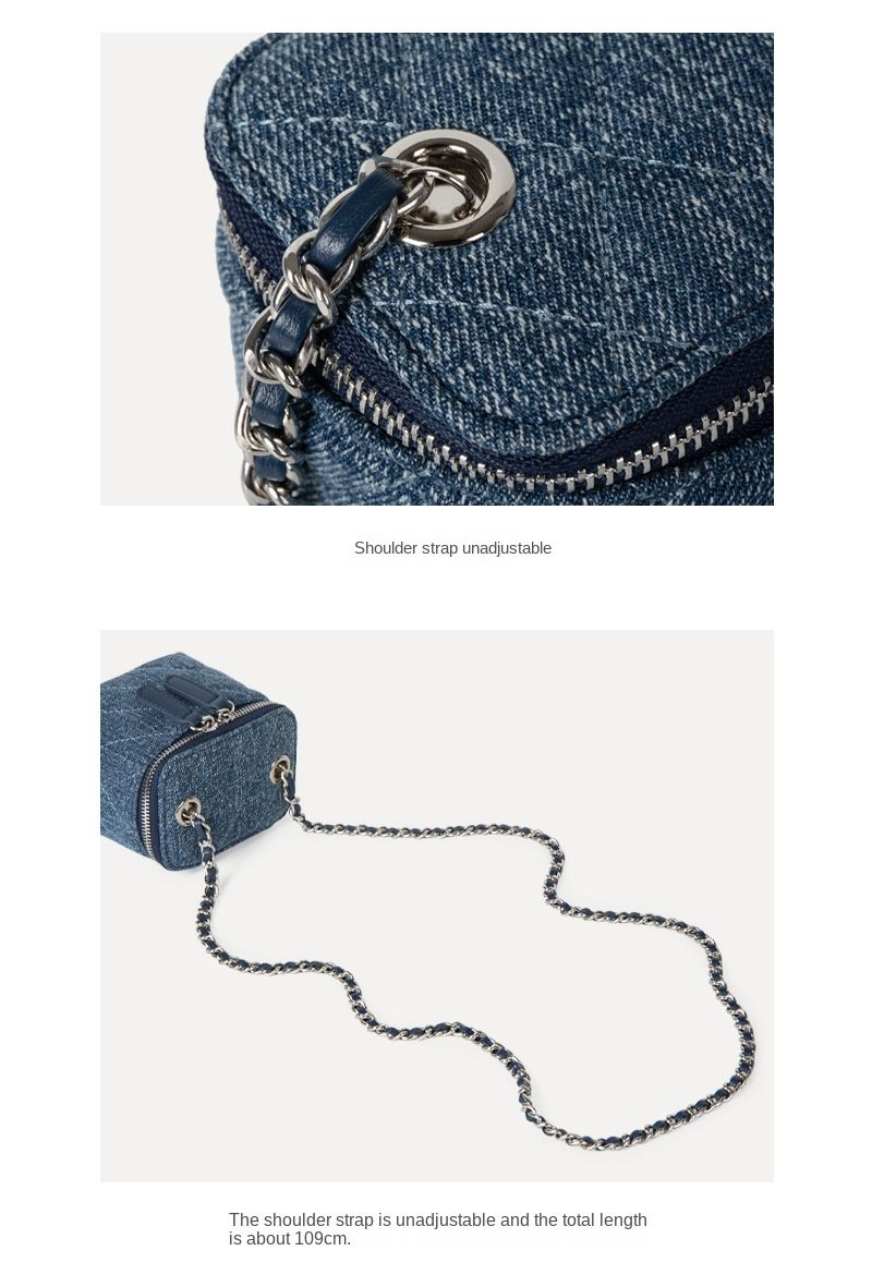 Μικρό Άρωμα 2023 Γυναικείο Denim Lattice Makeup Box Premium Γαλλική μίνι τσάντα ώμου με αλυσίδα_voghion.com