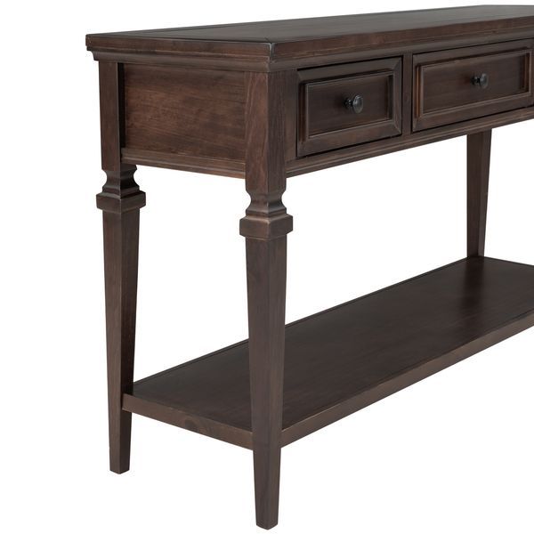 TREXM Classic Retro Style Console Table With Three Top Drawers And Open Style Bottom Shelf, Easy Assembly (Espresso)_voghion.com
