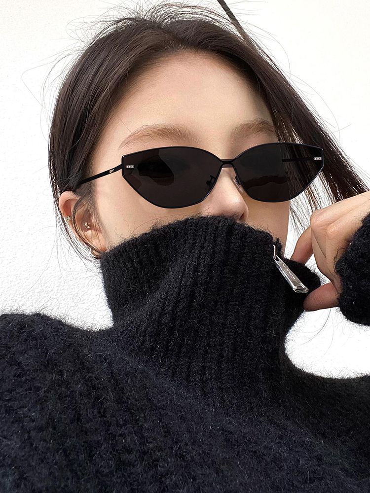 LazyZoom European And American Personalized Metal Frame Cats' Eye Female Fancy Modern Small Brown Mirror 2025 New Sunglasses_voghion.com