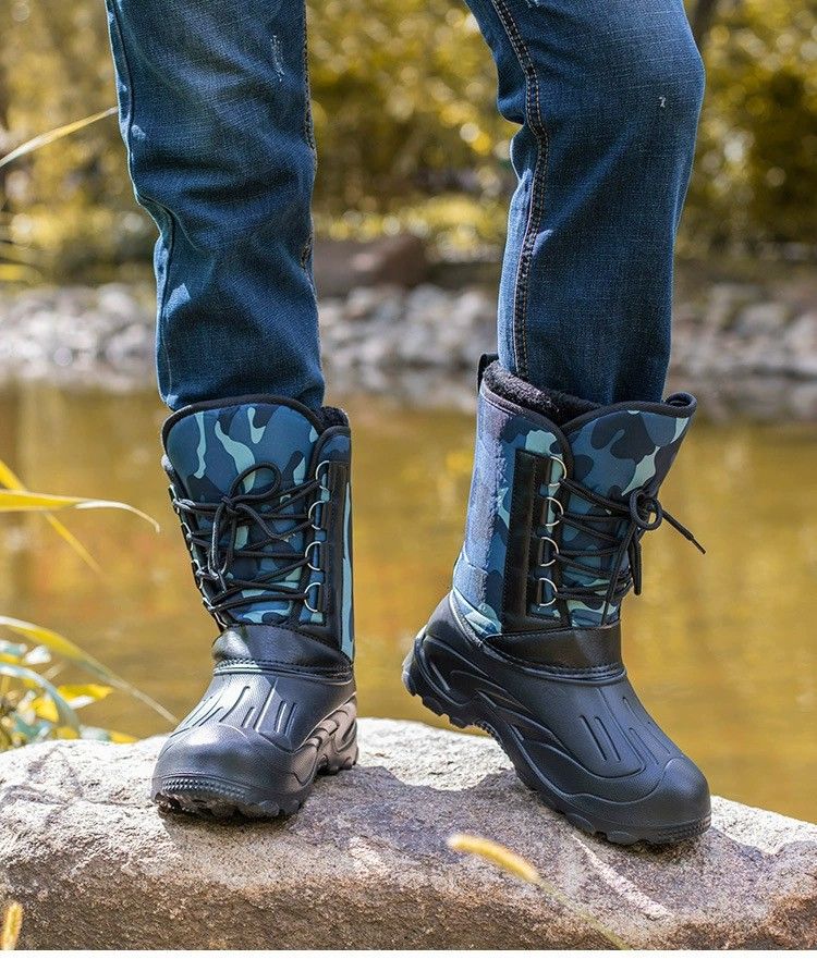 Stivali da neve invernali da uomo – Scarpe da pesca impermeabili in EVA con fodera in pile e suola antiscivolo (nero/blu/verde, calzano piccole)_voghion.com