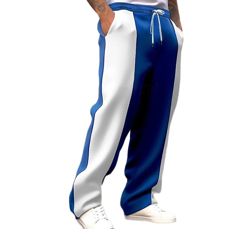 Roupas masculinas Calças esportivas casuais masculinas, soltas, de tecido saudável, para corrida, de secagem rápida, com costura e cores contrastantes_voghion.com