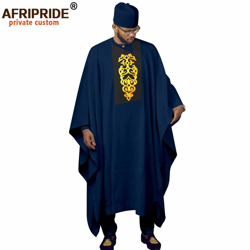 Afrikanesch Männerkleeder Dräi-Stéck-Set Mantel + Top + Hosen + Hutt_voghion.com