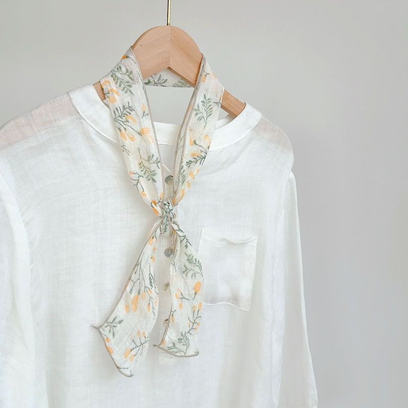 Sciarpa di seta piccola per protezione del collo estiva da donna, versatile, artistica, in puro lino, con effetto rugiada e colori originali_voghion.com