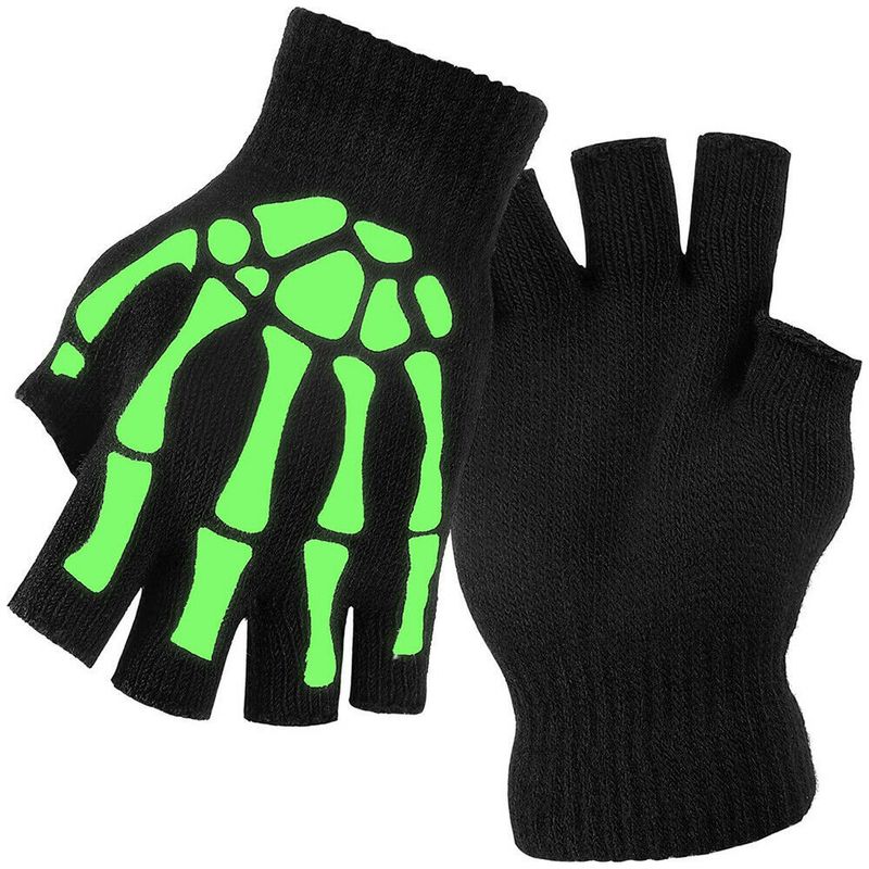 Winter Halloween Skull Claw Pattern Luminous Knitted Touch Screen Gloves Night Glow Performance Props Gloves_voghion.com