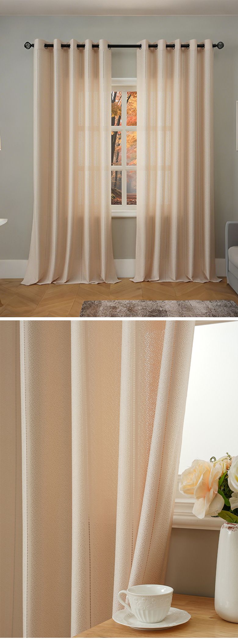 Bohemian Lace Sheer Curtains - Semi-See-Through Window Drapes For Living Room & Bedroom (Ready-Made, Light Filtering With Privacy, 52x84 Inches)_voghion.com