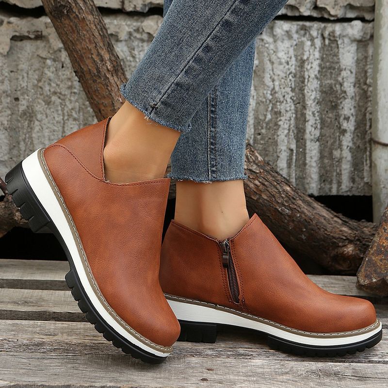 Large Size Women's Fashionable And Casual Single Shoes, Low Heel, Side Zipper, Suitable For All Seasons_voghion.com