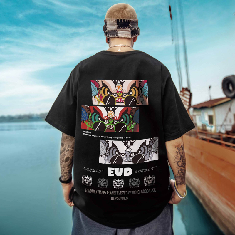 C&JNou tricou cu imprimeu de leu, etichetă bărbătească supradimensionată, mânecă scurtă, stil hip-hop chinezesc, supradimensionat, supraponderal_voghion.com