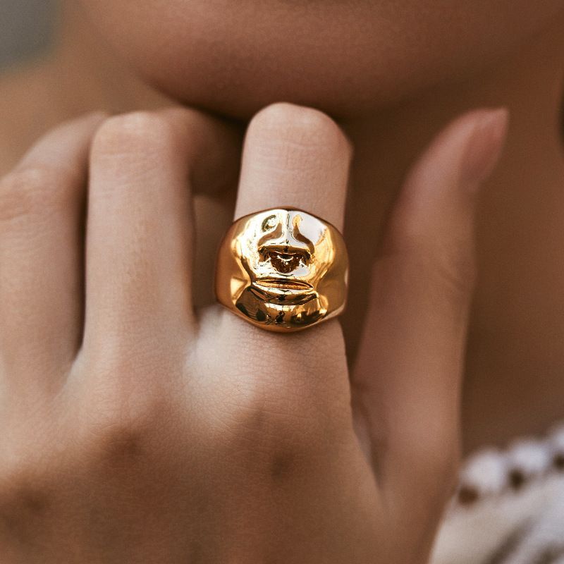 Anello retrò da donna, stile moderno, con placcatura in oro vero, con impilamento irregolare, per preservare il colore, per affari e moda._voghion.com
