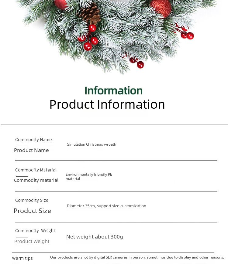Wholesale foreign trade Christmas garland 35CM door hanging rattan ring ornaments Christmas decoration simulation Garland_voghion.com