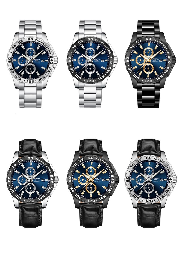 CARNIVAL Montres mécaniques multifonctions pour hommes, montre automatique à double calendrier, bracelet en cuir, lumineuse, étanche_voghion.com