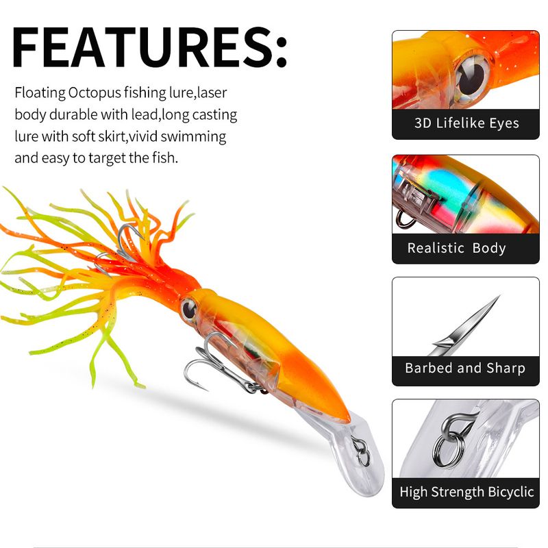 Esca artificiale per calamari in plastica da 14 cm e 40 g con tentacoli per la pesca, DW301_voghion.com