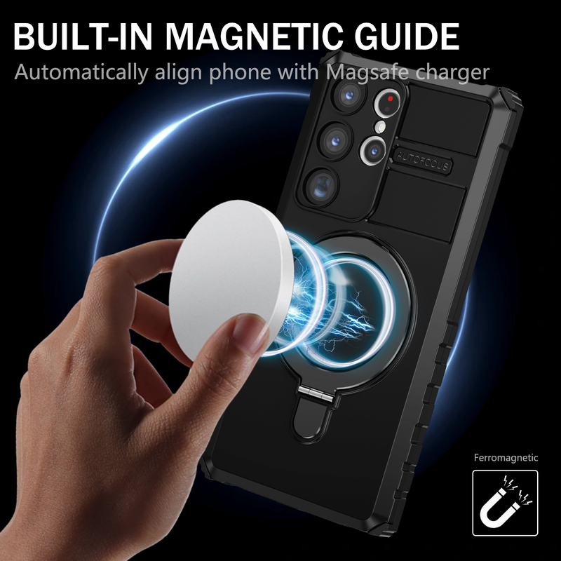 MagSafe Case For Samsung Galaxy S23 S22 S21 S20 Ultra Plus Note 20 FE Camera Slide Protector Ring 360 Rotate Kickstand_voghion.com
