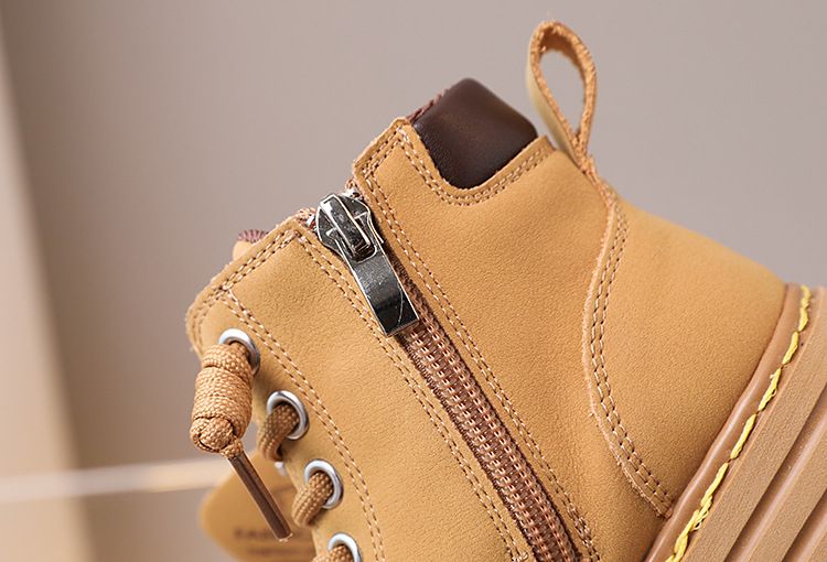 Stiefeletten aus echtem Leder für Kinder – modische Unisex-Stiefeletten mit dicker Sohle für Jungen und Mädchen (Gelb, Pink, Khaki)_voghion.com