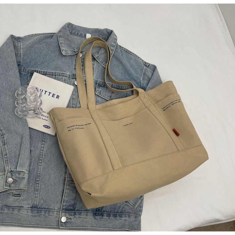 Female Slouchy Large Capacity Canvas Bag Tote Commuter Bag Premium Sense Shoulder Rest_voghion.com