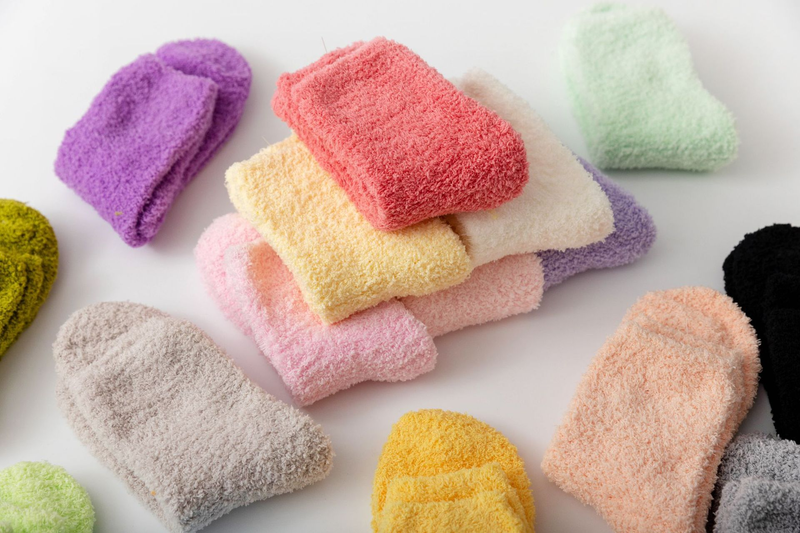 Haruku Autumn Winter Women's Thickened Thermal Coral Fleece Floor Fuzzy Soft Candy Colorful Kawaii Socks_voghion.com
