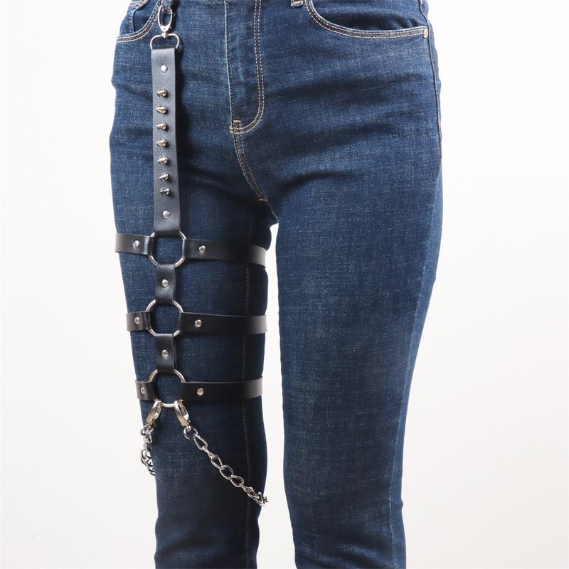 Punk Leder Käfig Gothic Strumpfband Gürtel Körper Riemen Dessous Frauen Hosenträger Harajuku Körper Bondage Schwert Oberschenkel Harness Strümpfe_voghion.com