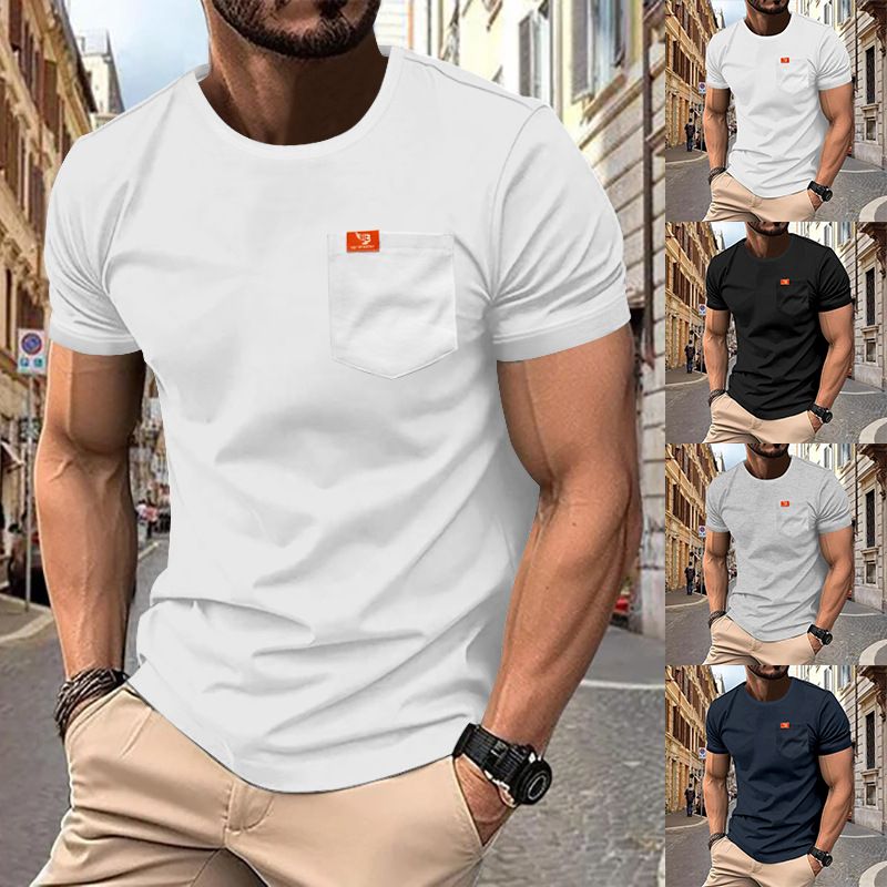 Amerika Neues Täglich Vielseitiges Trendy Schweres Freizeit Herren Große Größe Rundhals Kurzarm T-Shirt Einfache Schlanke Reine Farbe_voghion.com