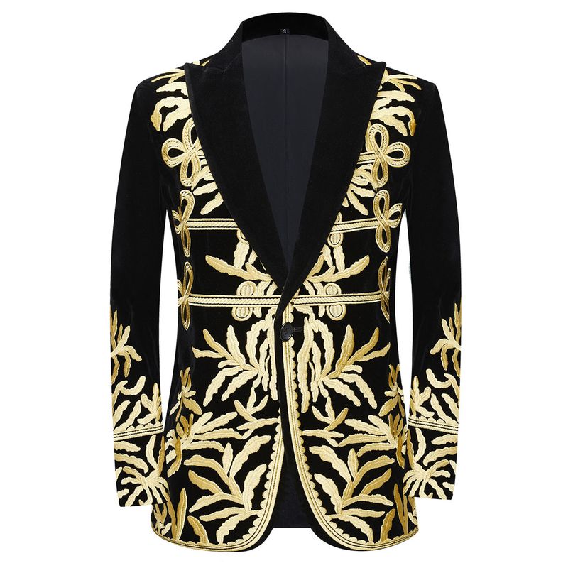 Men's exquisite positioning embroidered slim fit long sleeved youth gun collar casual suit jacket_voghion.com