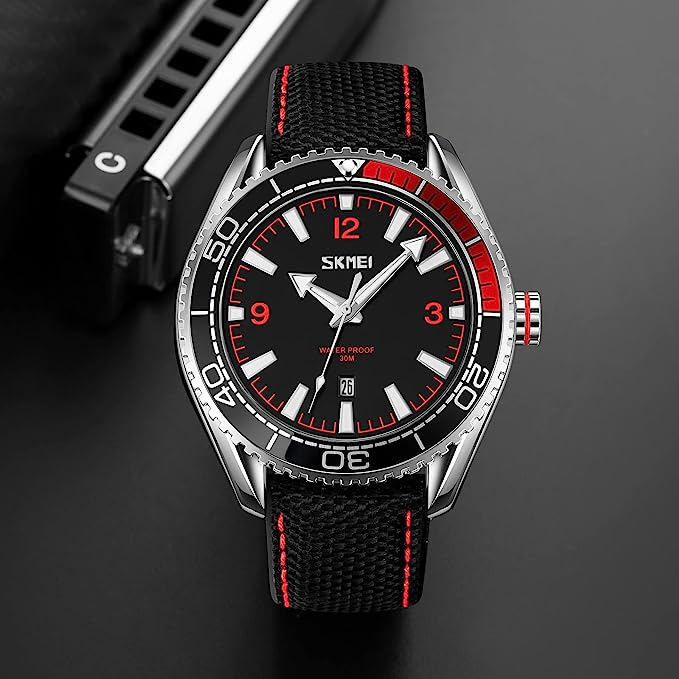 SKMEI Men's Wrist Watch, Quartz Watch with Leather Strap, Fashion Minimalist Waterproof Watch Analog Date Business Watches for Men_voghion.com